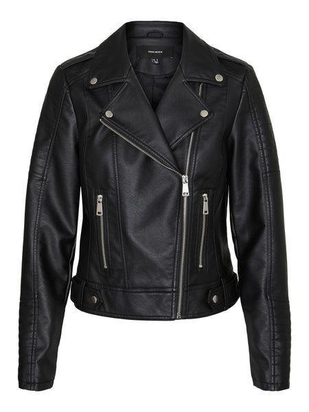 Vero Moda Short Coated Biker Jacket in Black