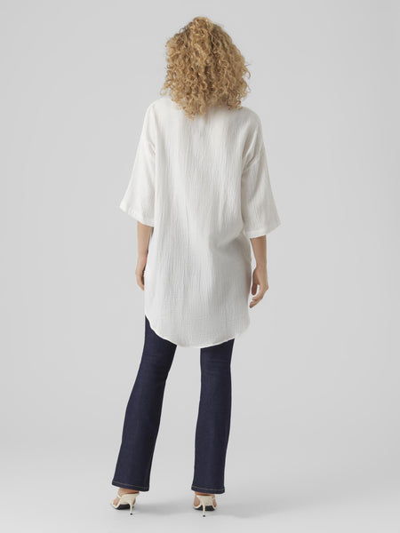 Vero Moda Long 3/4 Sleeve Cotton Shirt in White