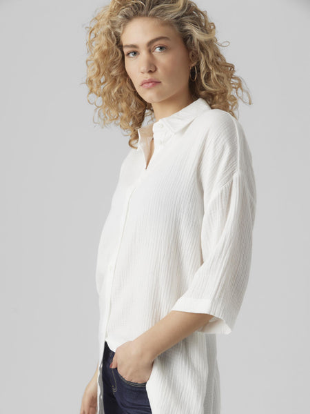 Vero Moda Long 3/4 Sleeve Cotton Shirt in White