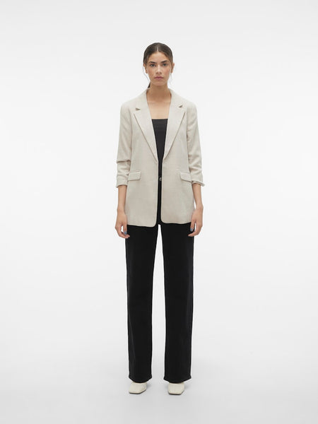 VERO MODA 3/4 Sleeve Textured Blazer in Beige