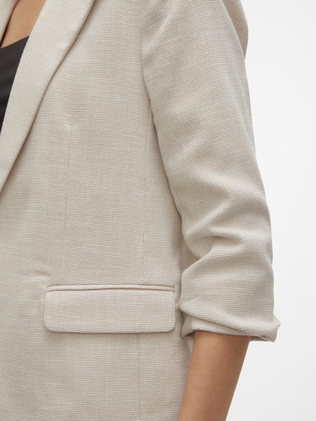 VERO MODA 3/4 Sleeve Textured Blazer in Beige