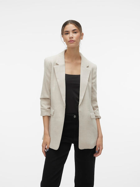 VERO MODA 3/4 Sleeve Textured Blazer in Beige