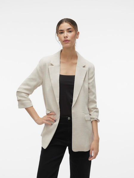 VERO MODA 3/4 Sleeve Textured Blazer in Beige
