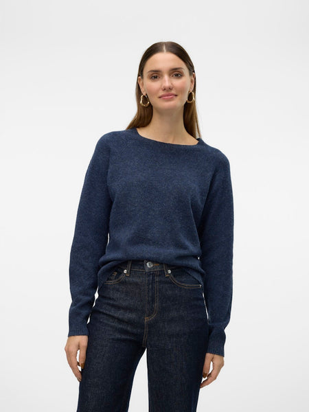 VERO MODA Knitted O-Neck Jumper in Navy