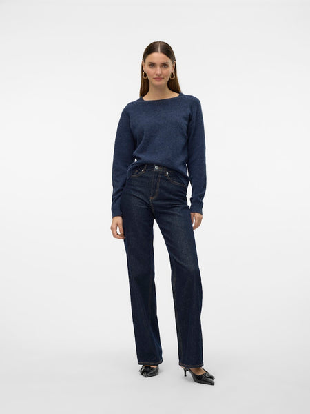 VERO MODA Knitted O-Neck Jumper in Navy