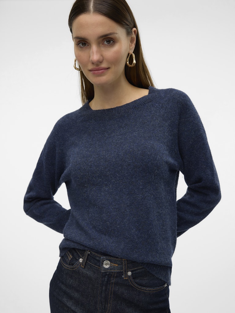 VERO MODA Knitted O-Neck Jumper in Navy