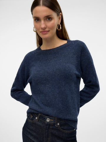 VERO MODA Knitted O-Neck Jumper in Navy