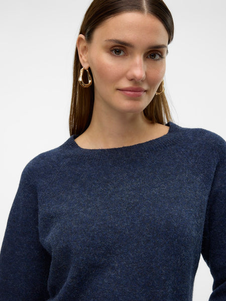 VERO MODA Knitted O-Neck Jumper in Navy