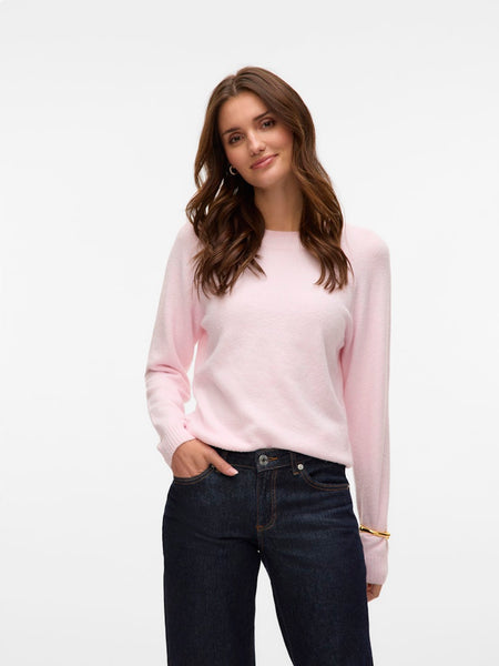 VERO MODA O-Neck Knit Jumper in Light Pink