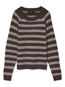 VERO MODA Knitted Striped O-Neck Jumper in Brown