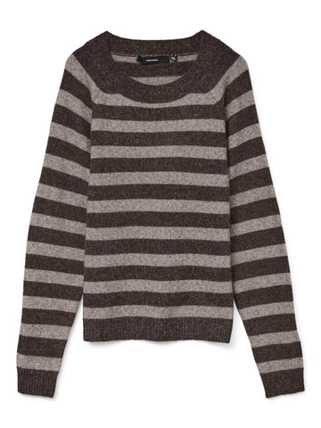 VERO MODA Knitted Striped O-Neck Jumper in Brown