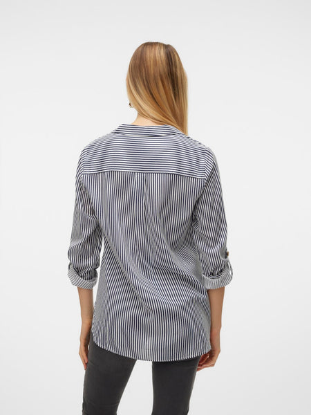 VERO MODA Striped V-Neck Shirt in Navy