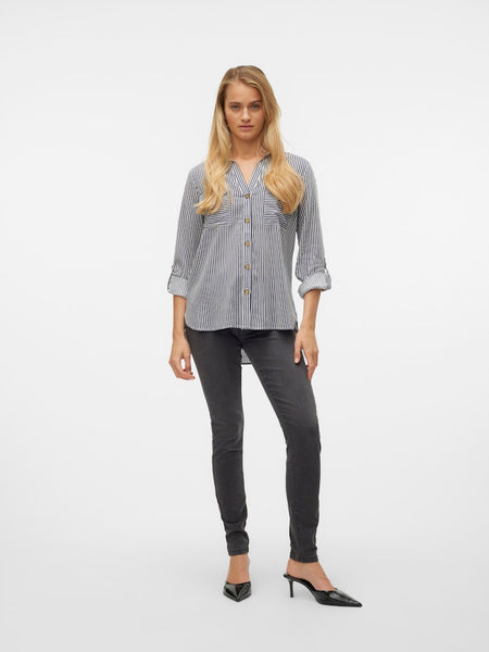 VERO MODA Striped V-Neck Shirt in Navy