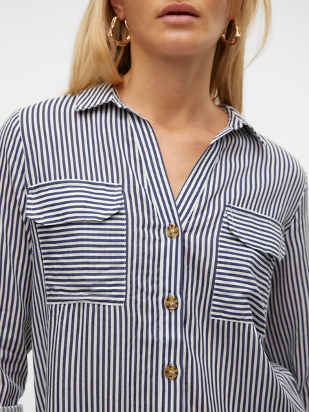 VERO MODA Striped V-Neck Shirt in Navy