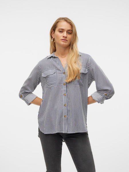 VERO MODA Striped V-Neck Shirt in Navy