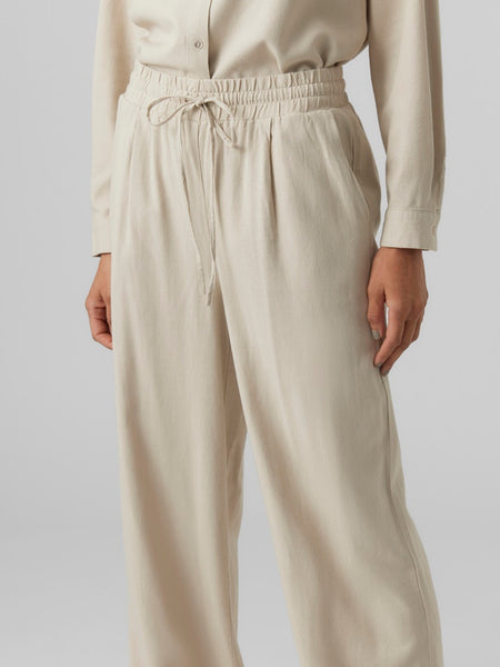 VERO MODA Wide Leg Linen Blend Trousers in Beige