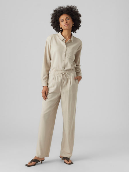 VERO MODA Wide Leg Linen Blend Trousers in Beige
