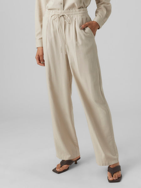 VERO MODA Wide Leg Linen Blend Trousers in Beige