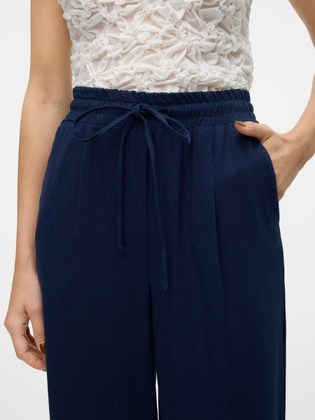 VERO MODA Wide Leg Linen Blend Trousers in Navy