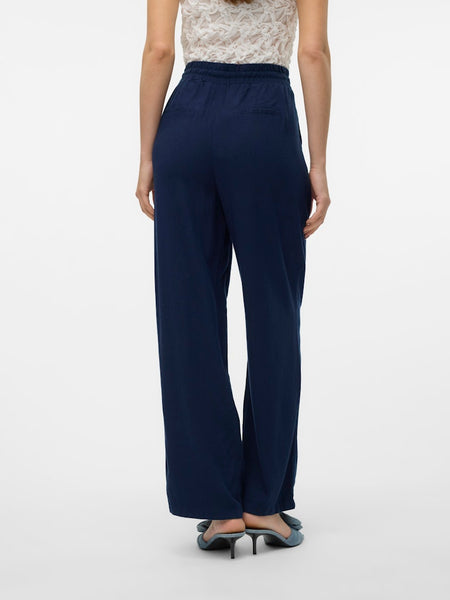 VERO MODA Wide Leg Linen Blend Trousers in Navy