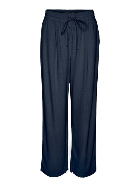 VERO MODA Wide Leg Linen Blend Trousers in Navy