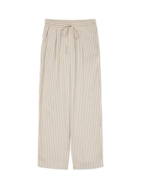 VERO MODA Striped Wide Leg Linen Blend Trousers in Beige