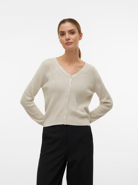 VERO MODA Short Lurex V-Neck Cardigan in Cream