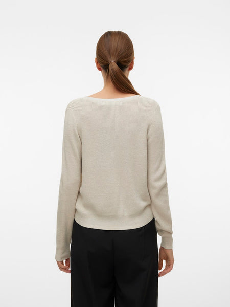 VERO MODA Short Lurex V-Neck Cardigan in Cream