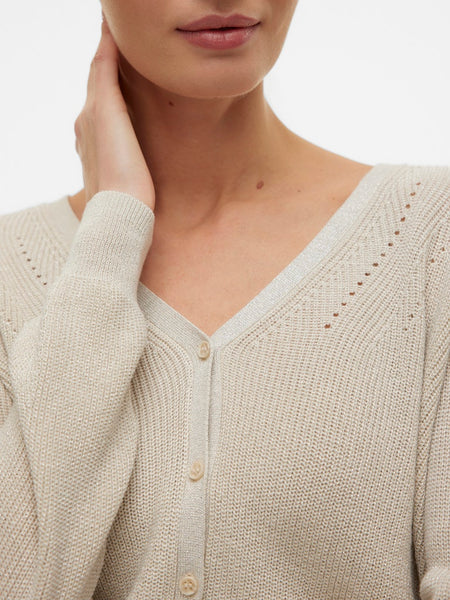 VERO MODA Short Lurex V-Neck Cardigan in Cream