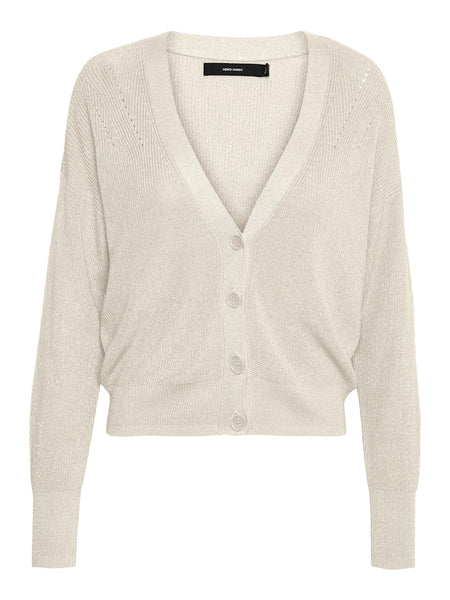 VERO MODA Short Lurex V-Neck Cardigan in Cream