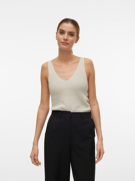 VERO MODA Sleeveless Lurex V-Neck Top in Cream