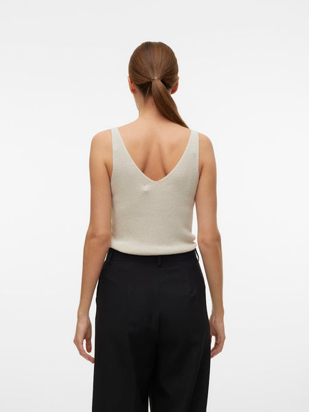 VERO MODA Sleeveless Lurex V-Neck Top in Cream