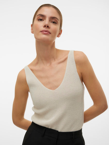 VERO MODA Sleeveless Lurex V-Neck Top in Cream