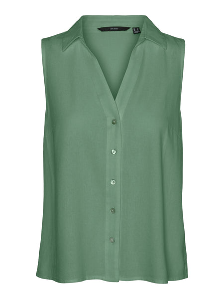 Vero Moda Sleeveless Linen Blend Shirt in Green
