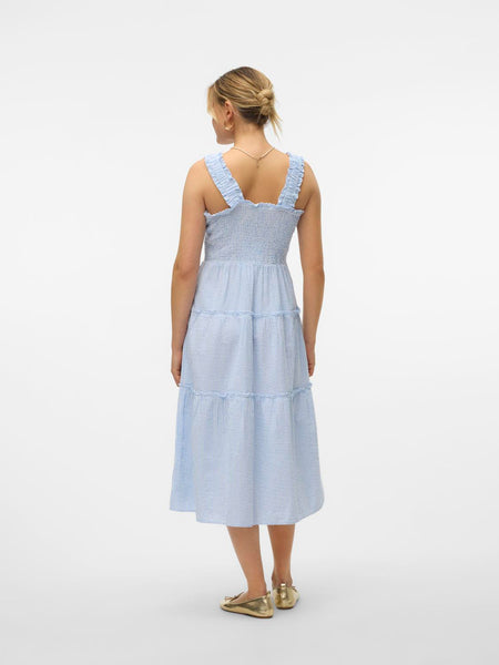 Vero Moda Sleeveless Striped Smock Midi Dress in Blue