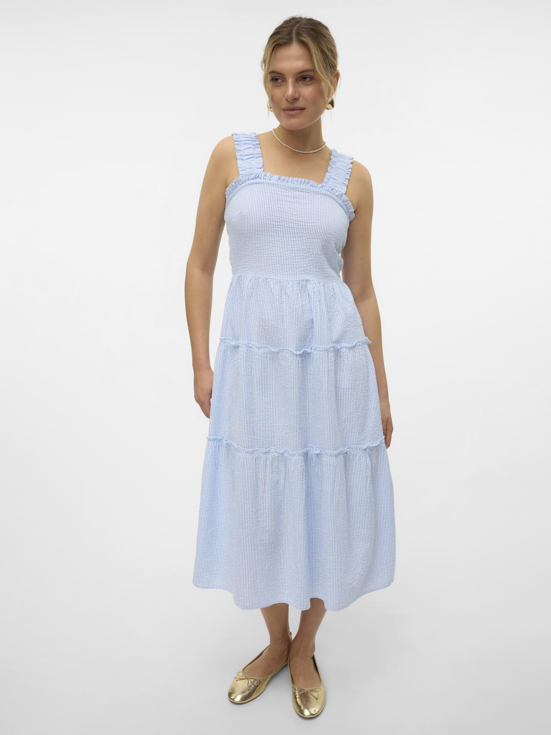 Vero Moda Sleeveless Striped Smock Midi Dress in Blue