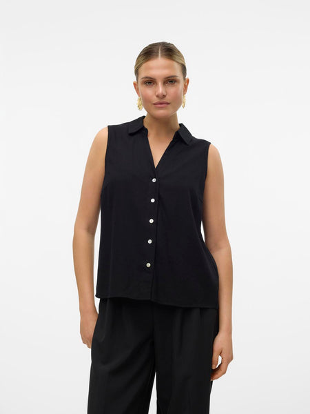 Vero Moda Sleeveless Linen Blend Shirt in Black