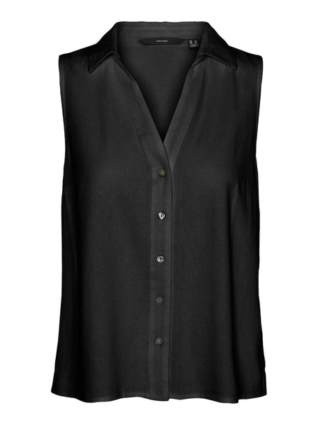Vero Moda Sleeveless Linen Blend Shirt in Black