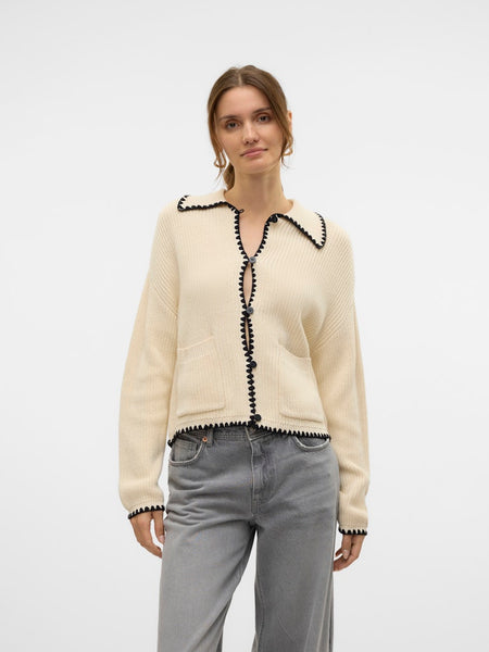 Vero Moda Polo Neck Cardigan in Cream