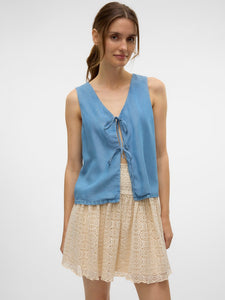 Vero Moda Sleeveless Tie Detail Top in Medium Blue Denim