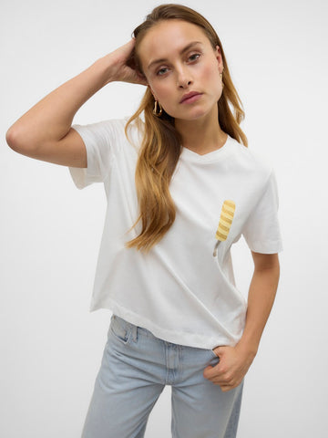 Vero Moda Ice Cream Detail T-Shirt in White