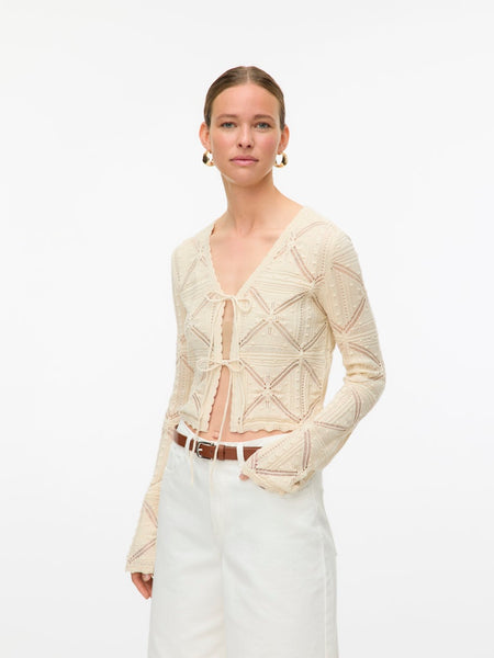 VERO MODA Tie Front Knit Cardigan in Cream