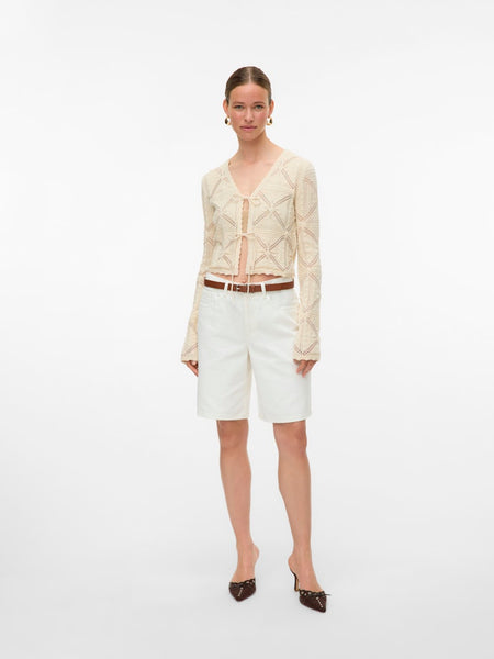 VERO MODA Tie Front Knit Cardigan in Cream