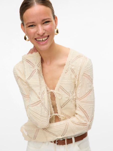 VERO MODA Tie Front Knit Cardigan in Cream
