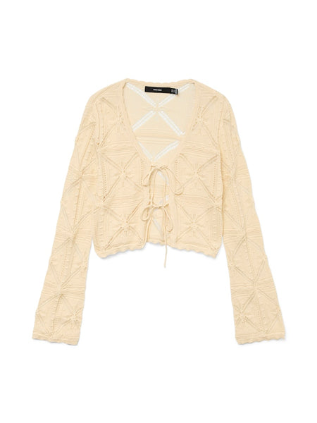 VERO MODA Tie Front Knit Cardigan in Cream