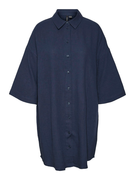 Vero Moda Long 3/4 Sleeve Cotton Shirt in Navy