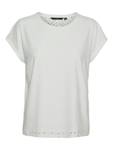 Vero Moda Embroidered Short Sleeve Top in White