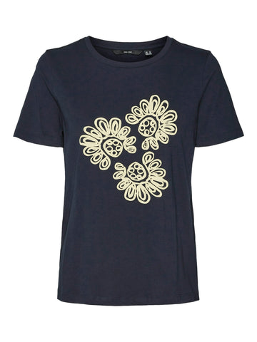 Vero Moda Flower Print T-Shirt in Navy