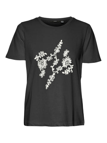 Vero Moda Flower Print T-Shirt in Black
