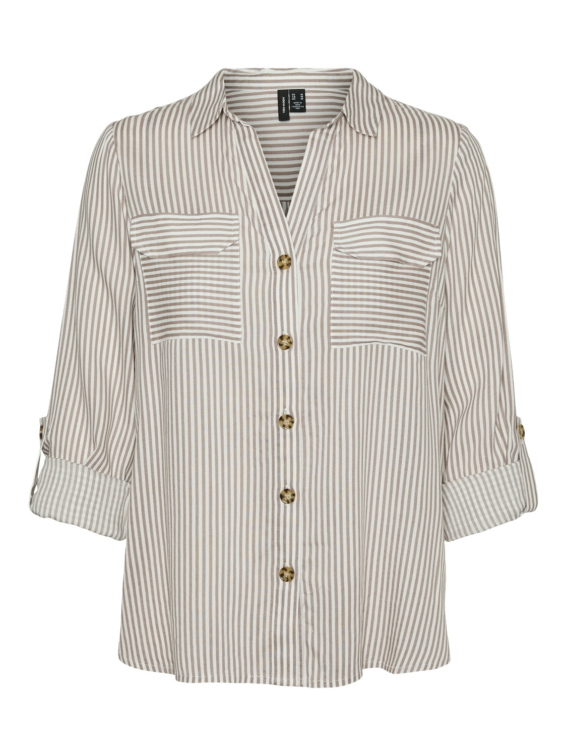 Vero Moda Striped V-Neck Shirt in Brown